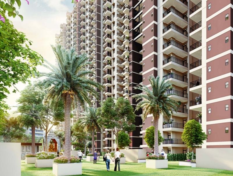 Artistic impression of landscaped podium gardens with palm trees